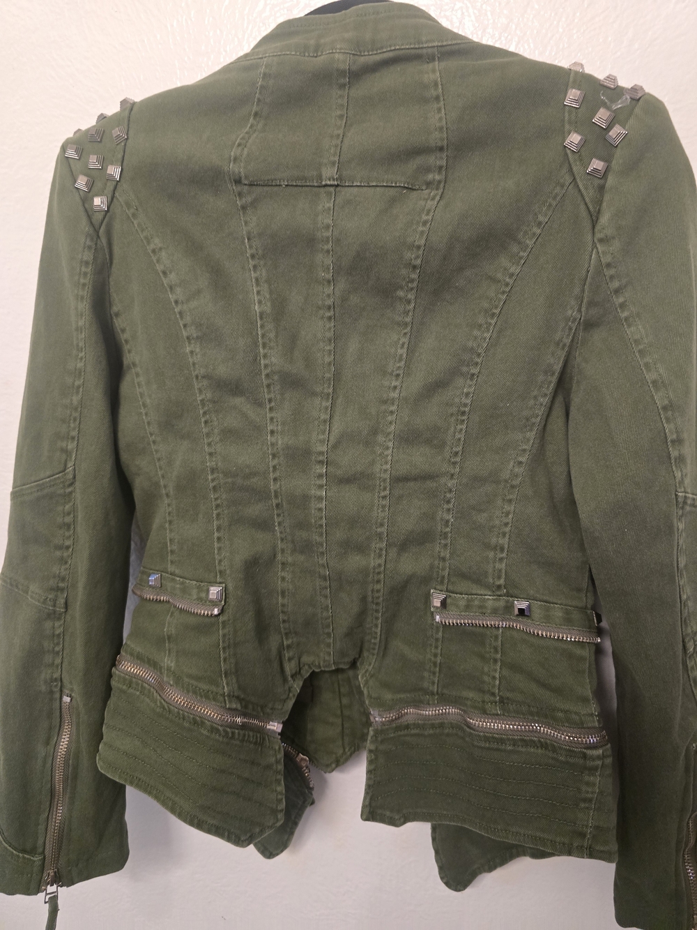 Olive Green Studded Utility Moto Jacket - Picture 4 of 4
